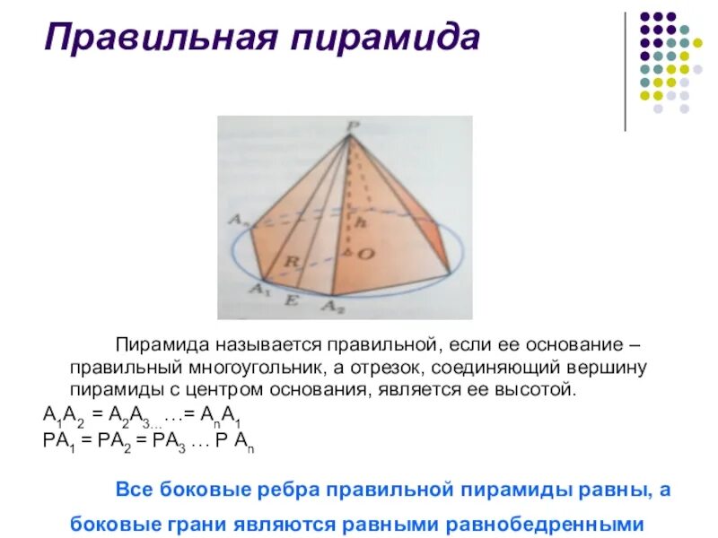 Основание правильной пирамиды. Основание правильной пирамиды правильный многоугольник. Отрезок соединяющий основание высоты пирамиды. Презентация по математике на тему пирамида.