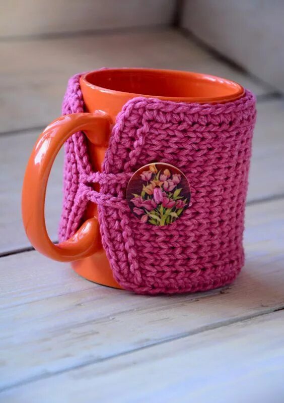 Как связать кружку крючком. Вязаный чехол для кружки. Как связать кружку крючком. Вязаный чехол на кружку крючком. Вязаный чехол для кружки.