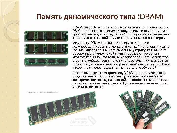 Оперативная память ОЗУ SRAM Dram. Оперативная память hym7v64400. • Динамическая Оперативная память (Dram — Dynamic Random access Memory);. Основные типы динамической памяти с произвольным доступом.