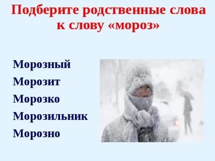 Подобрать родственные слова мороз