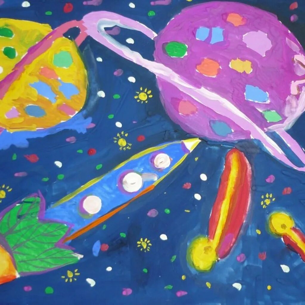 Рисунок на тему космос. Рисование для детей космос. Детские рисунки на тему космос. Рисование космос в детском саду.