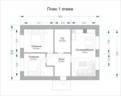 Одноэтажный дом 8 спальни