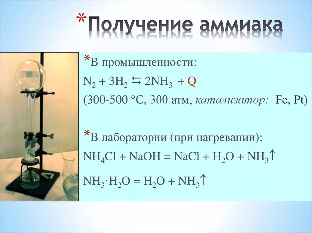 Производство аммиака уравнение реакции. Синтез аммиака реакция соединения. Синтез аммиака из простых веществ реакция. Получение аммиака формула. Реакция получения аммиака в лаборатории