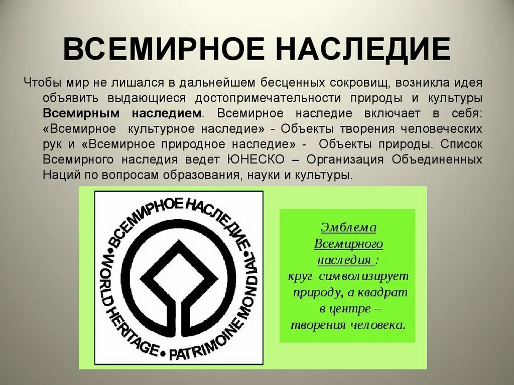 Какие объекты включают в список юнеско. Всемирное наследие. Эмблема Всемирного наследия. Всемирное наследие презентация. Всемирное природное наследие.