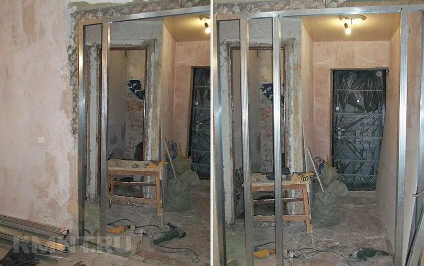 Проем под дверь из гипсокартона. Уменьшение дверного проема. перегородка в проеме. сдвиг дверного проема. дверной проем гипсокартон.