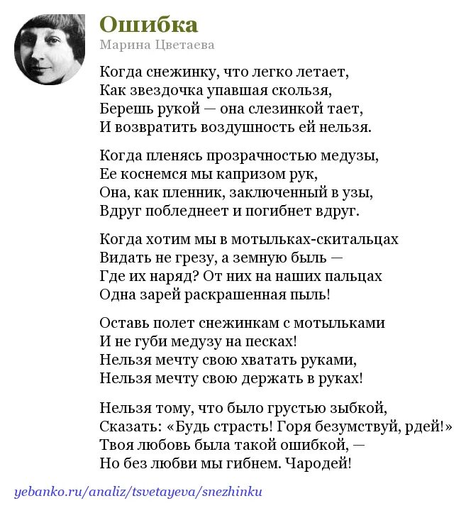 Стихотворения мечты и реальности цветаева 7 класс. Снежинка Цветаева стих. Цветаева ошибка стих. Стихотворение ошибка Цветаевой.