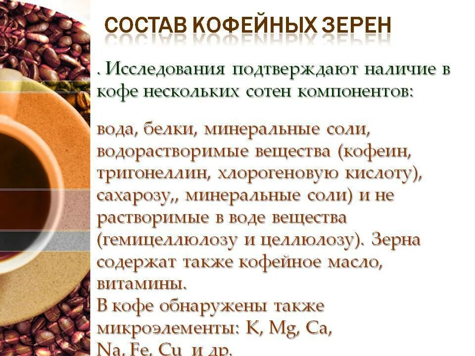 Состав кофе. Вещества содержащиеся в кофейном зерне. Состав зерна кофе. Кофе и здоровье.