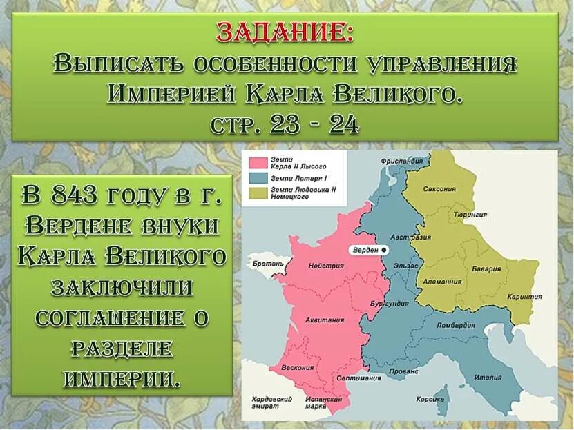 Создание и распад империй. 843 распад франкской империи. образование и распад франкской империи.