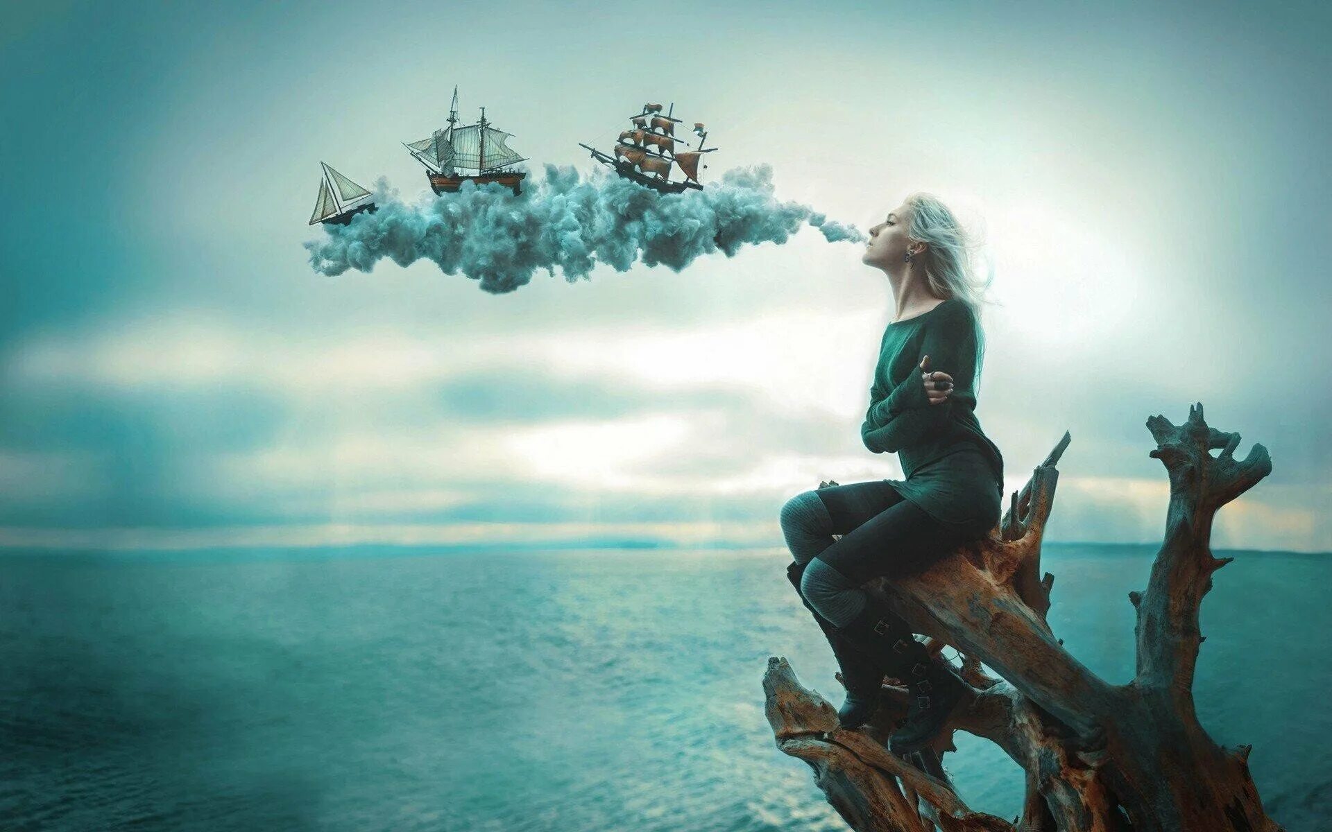 Стоять заколдованно. Девушка на корабле. Девушка-море. Фотосессия в стиле фантастика. Фантастическое море.