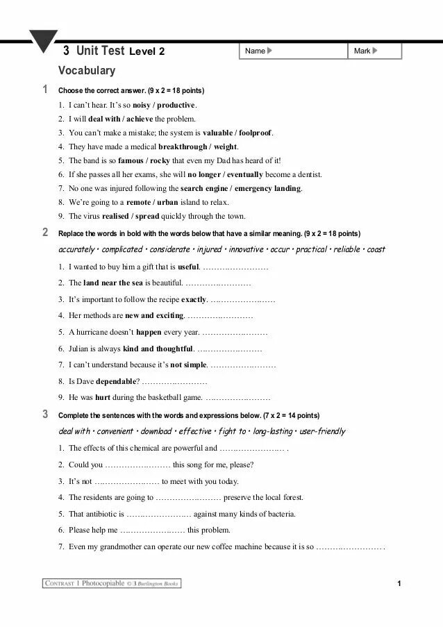 Unit 3 Test 1 Test 2 тест. Unit 3 Test Standard Level a2 ответы. Тест 1 choose the correct answer. Elementary Unit Test 2. Pre intermediate test 3