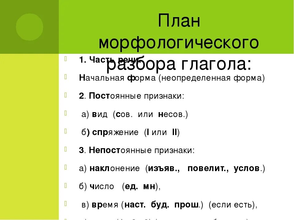 Морфологический разбор глагола в начальной форме.