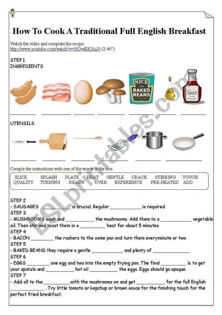Full English Breakfast Worksheet. Завтрак на английском языке. English traditions the Full English Breakfast. Breakfast Vocabulary for Kids. Cook текст