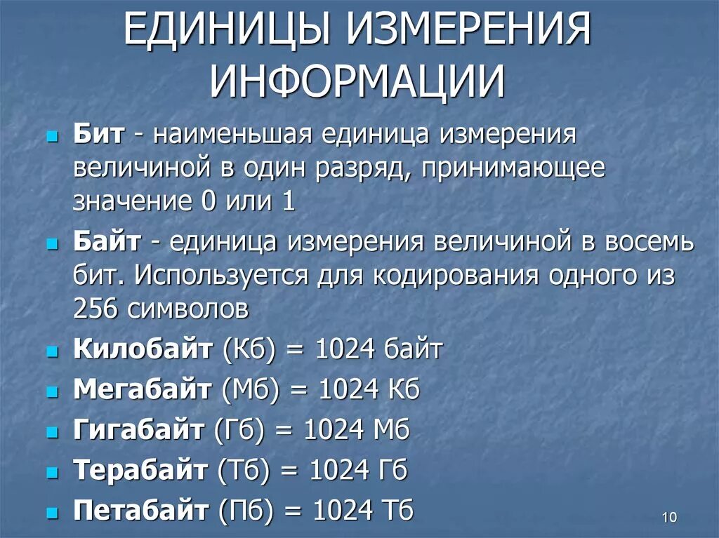 Основные единицы информатики