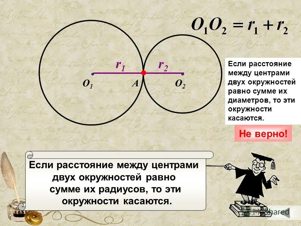 Чему равна сумма радиусов. Расстояние между центрами окружностей. Если расстояние между центрами двух ок. Расстояние между центрами двух окружностей. Расстояние между центрами окружностей равно.