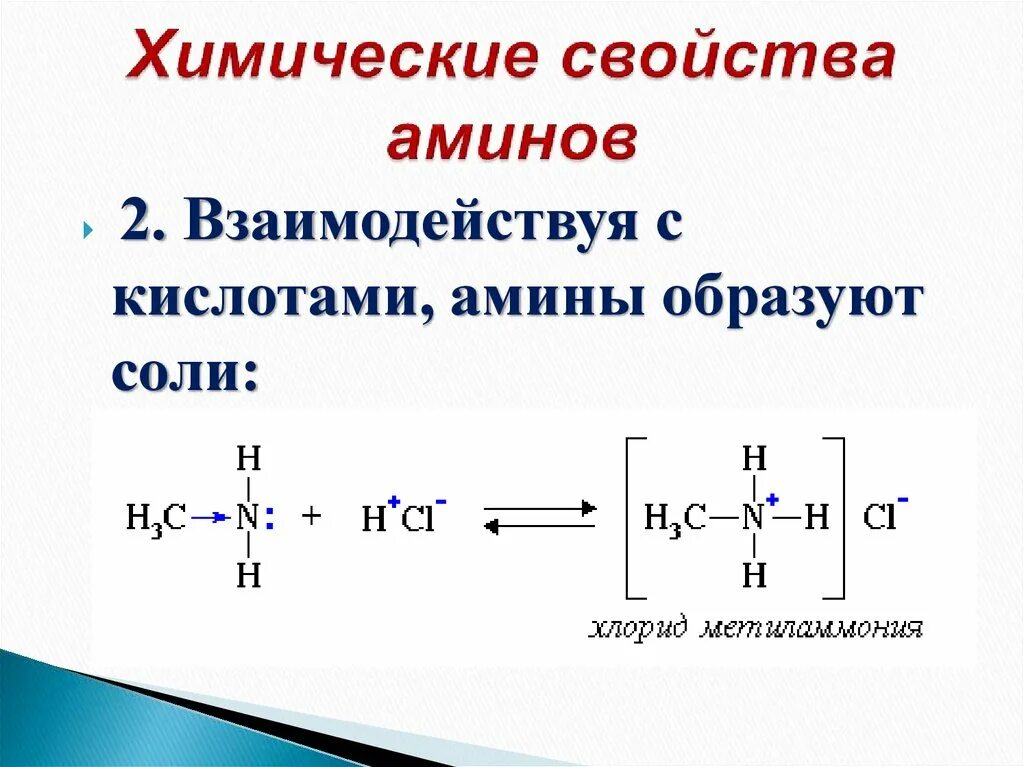 Свойства аминов кислотами