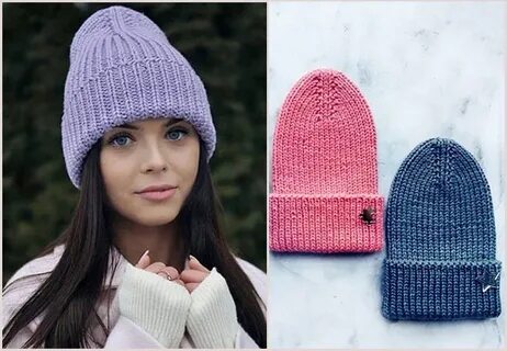 Шапка бини без отворота спицами