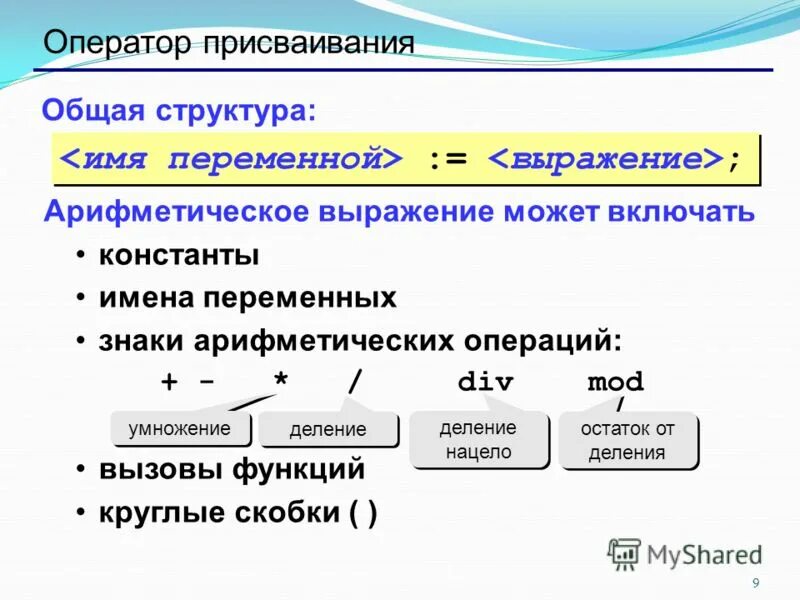 Операция арифметического присваивания