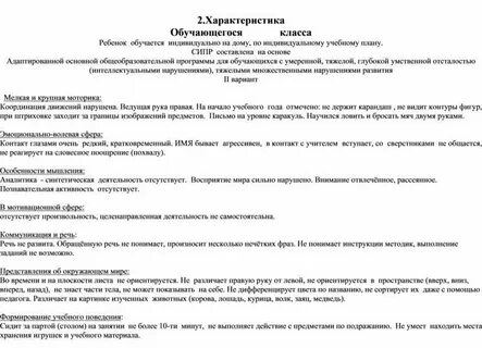 Характеристика обучающегося 2 класса