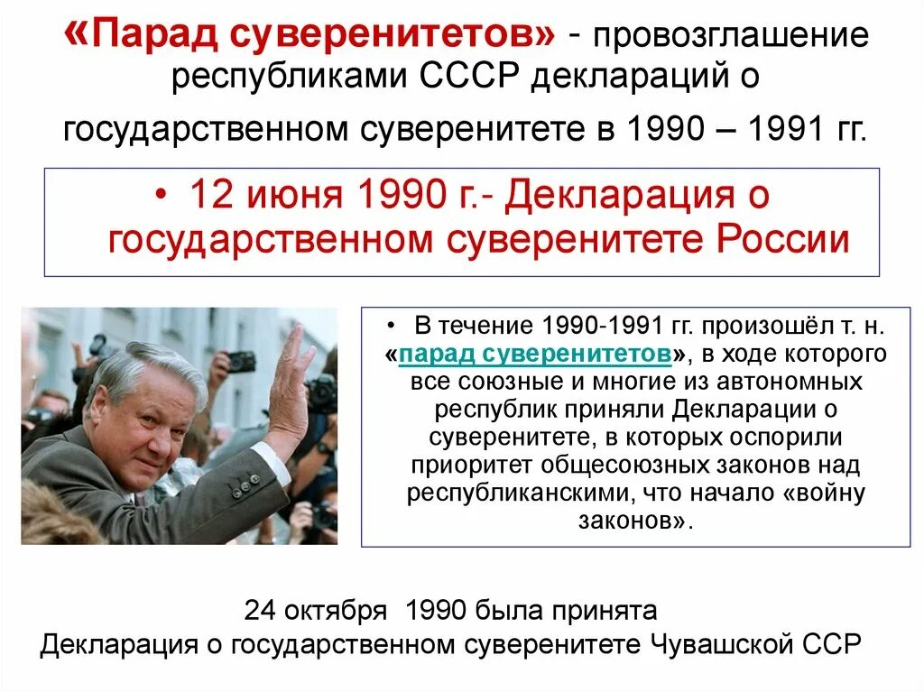 1 провозглашение россии республикой. Парад суверенитетов и распад СССР В 1991 Г. Парад суверенитетов. Парад суверенитетов в СССР. Декларация о суверенитете СССР.