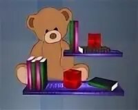 Teddy bear is on the shelf