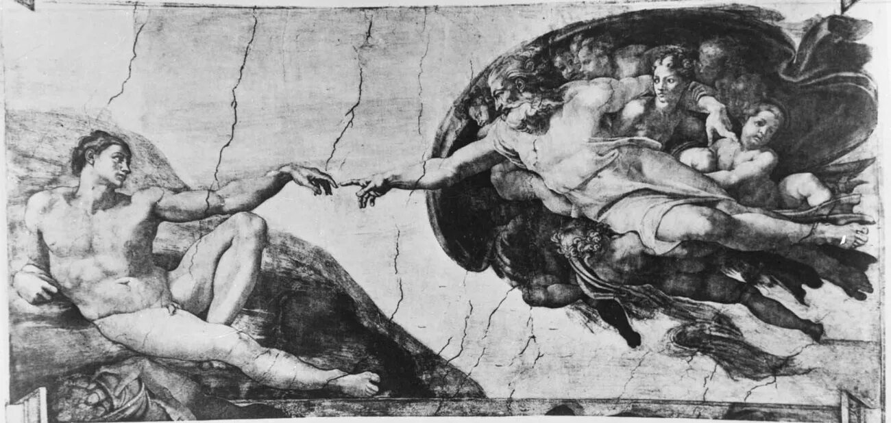 «Сотворение Адама» Микеланджело Буонаротти. Микеланджело, «Сотворение Адама», 1508–1512. Микеланджело. Фрагмент фрески “Сотворение Адама”. 1511. Тело возрождение