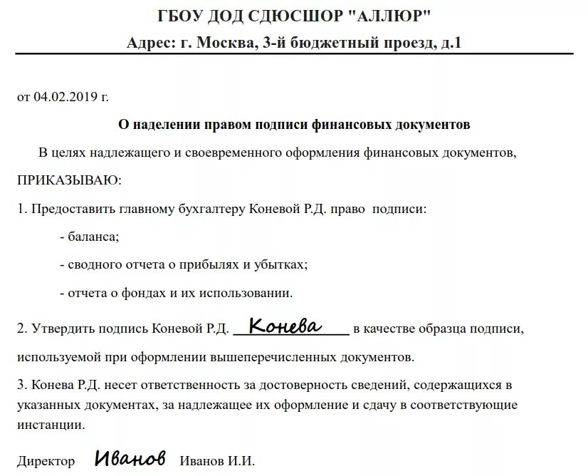 Наделенных правом подписи