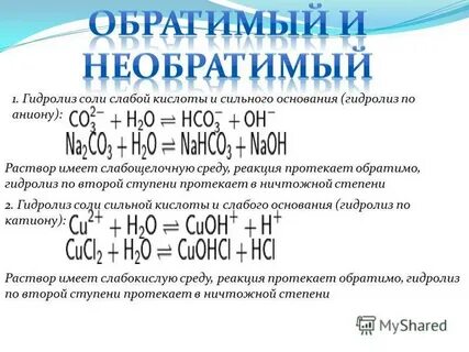 Гидролиз сульфита калия обратимая