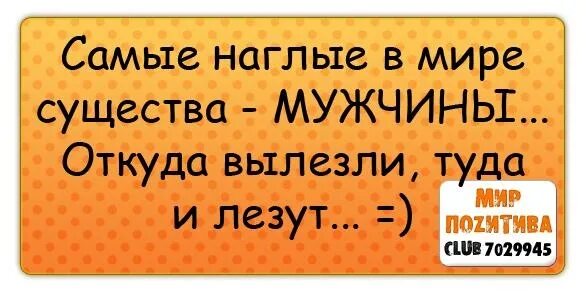 Руки женщины должны дрожать от подарков. Самые наглые существа мужчины. Мужчины откуда вылезли туда и лезут. Мужики лезут туда откуда вылезли. Начало трясти от мужа