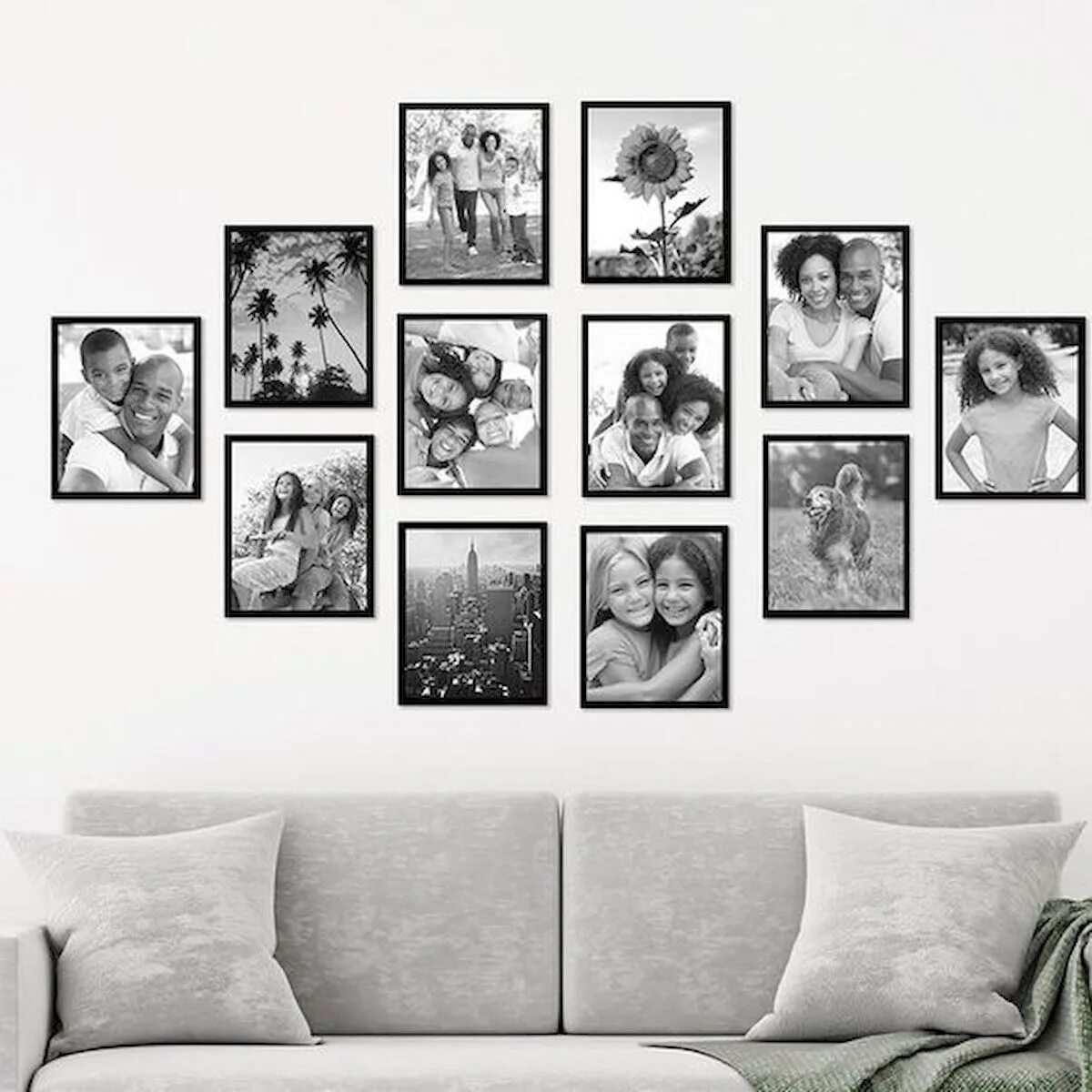 Композиция из фоторамок. Украшение стен картинами. Композиция из фоторамок. Рамка на стене. Образцы оформления фотографий.