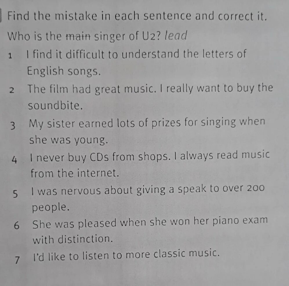 Find the mistake in each sentence