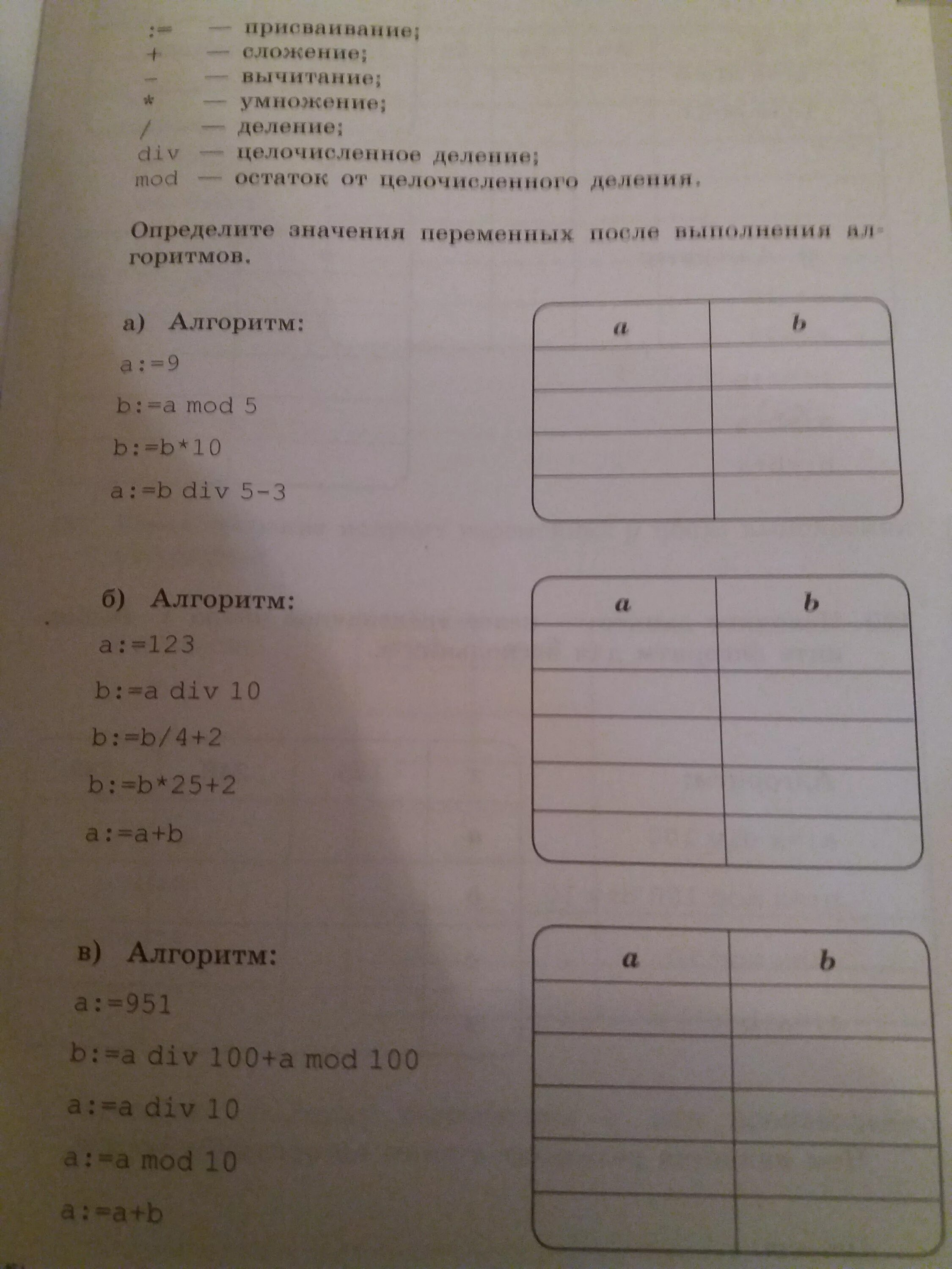 В алгоритмах записанных ниже используются переменные. В алгоритмах записанных ниже используются переменные
