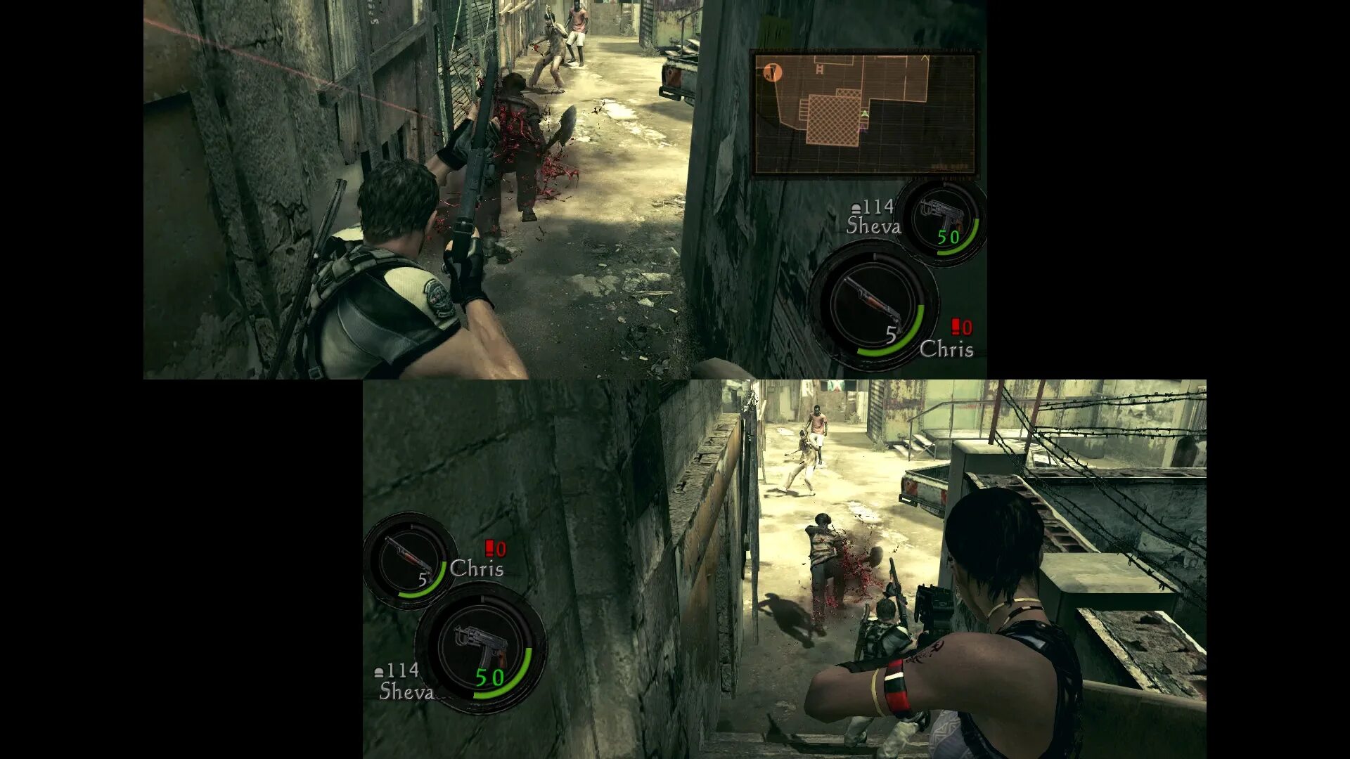 Резидент 5 как играют. Resident Evil 5 Xbox 360 Split Screen. Resident Evil 5 Split Screen ps4. Resident Evil 5 Разделение экрана. Резидент ивел 5 сплит скрин.