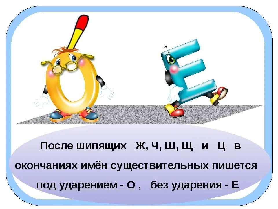 Гласная е в существительных после шипящих. Буквы о и е после шипящих и ц в окончаниях имён существительных. Буквы о — е после шипящих и ц в окончаниях имен существительны. Окончания существительных в творительном падеже после шипящих. Окончание имен существительных после шипящих и ц.