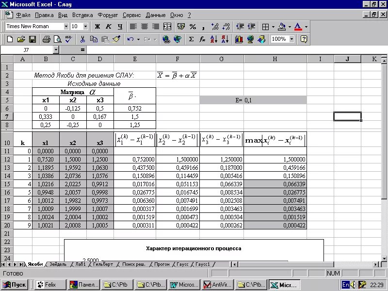 Решение системы excel. Метод якоби для решения слау в экселе. метод простой итерации слау excel. метод простых итераций для системы excel. решение слау методом простой итерации в excel.
