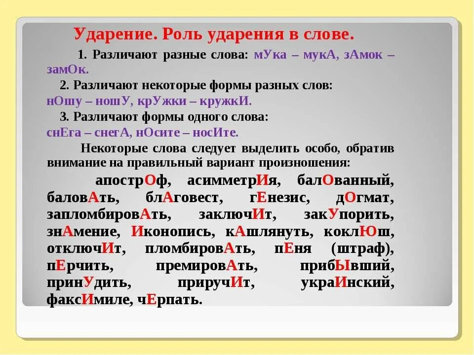 Ударения в словах. Ударные слова. Слог ударение. Правильное ударение в словах.