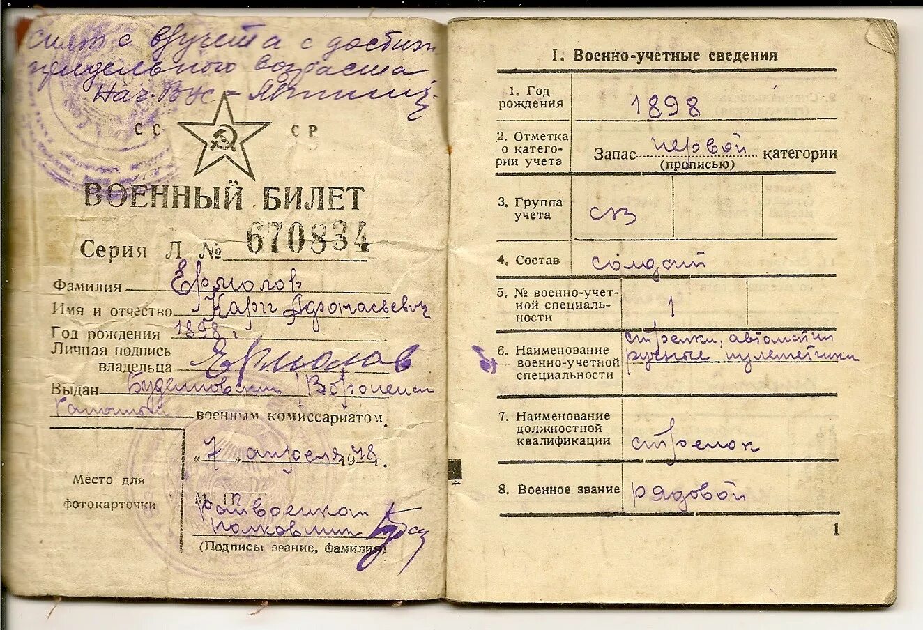 Военный билет ВОВ. Документы Великой Отечественной войны 1941-1945. Документы во время Великой Отечественной войны. Военный билет 1941.