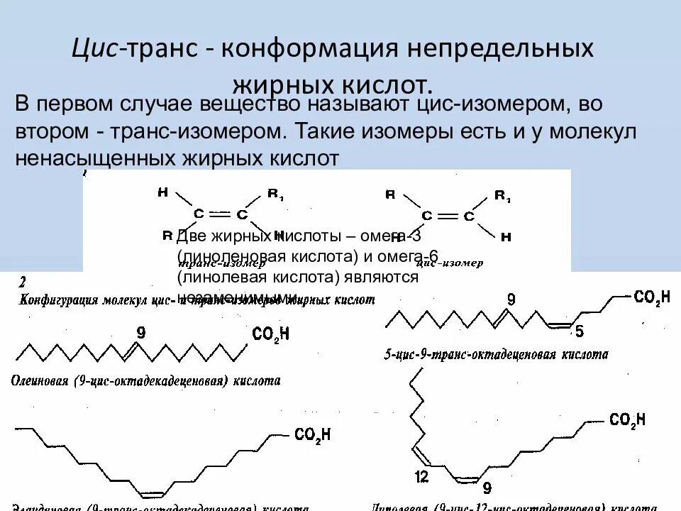 Линолевая кислота конформация. Цис конформация жирных кислот. Ненасыщенной жирной кислоты цис- и транс-изомерию. Ненасыщенные жирные кислоты цис и транс. Цис 6