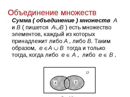 Что называют объединением множеств а и в