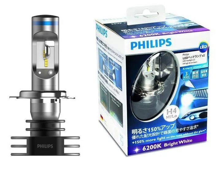 Филипс ближний свет. Philips x-treme Ultinon led h4 6200к. Лампа н4 Philips led. Led лампы h4 Philips. Светодиодные лампы Филипс h4.