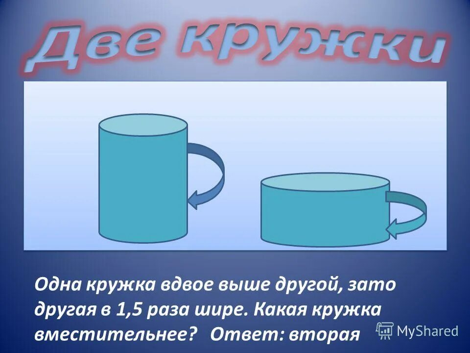 Одна цилиндрическая Кружка вдвое выше другой. Какая Кружка для чего. Какое явление у кружки. Три варить