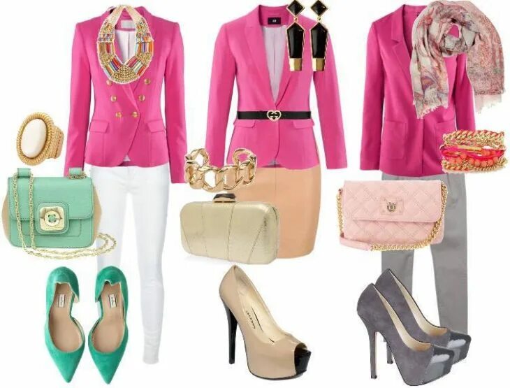 С чем надеть розовую. Сочетание одежды. Стильные розовые образы. Сочетание цветов в одежде. Образы с розовым пиджаком.
