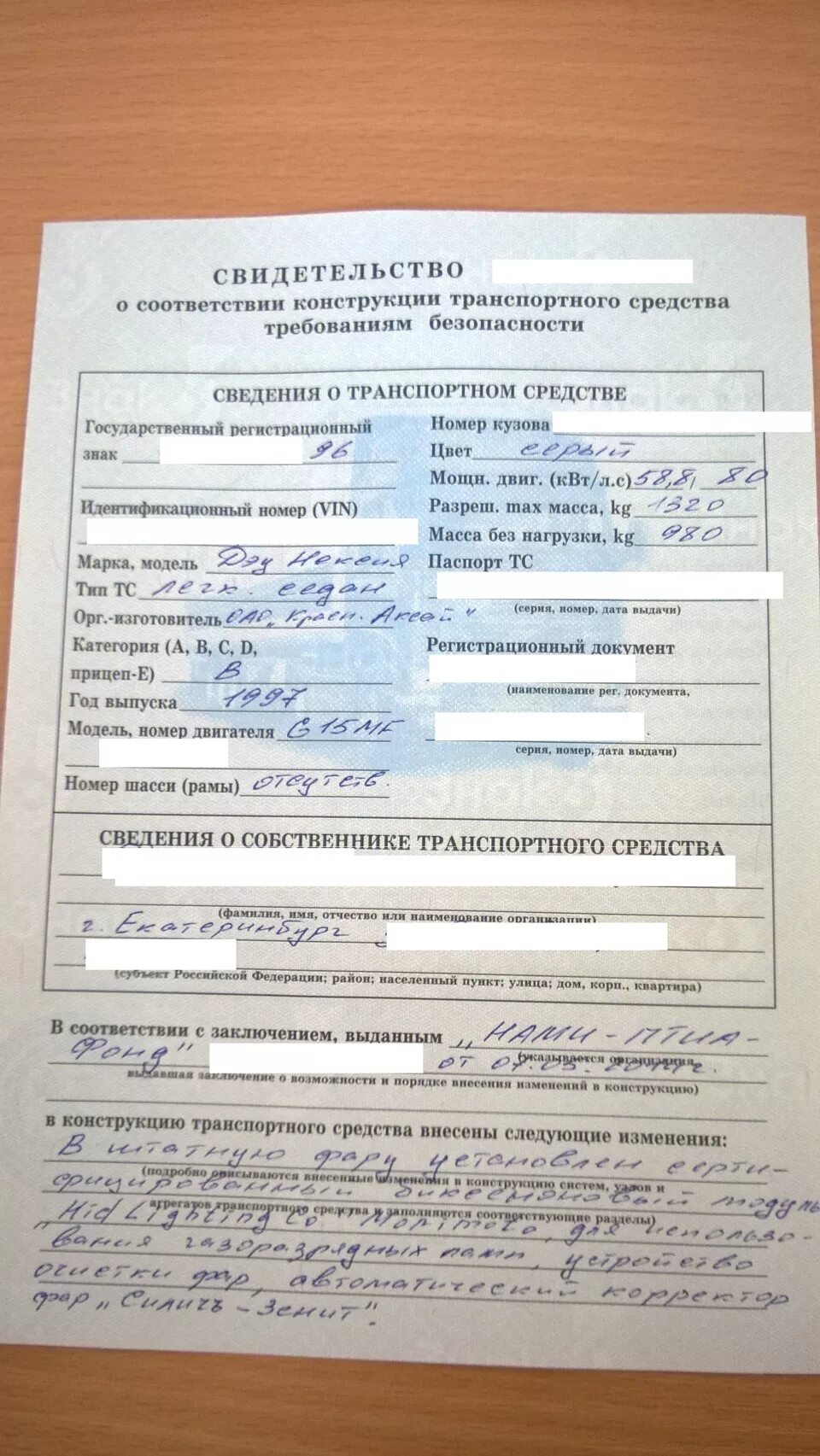 Требования конструкции тс. Свидетельство о соответствии конструкции транспортного средства. сктс. сктс фото.