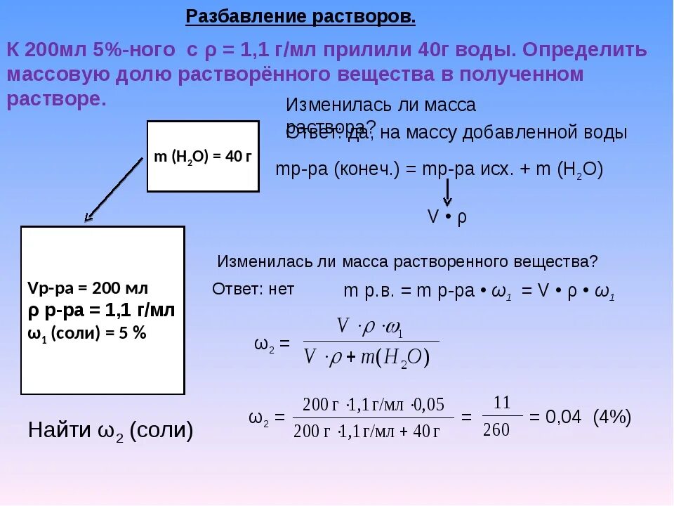 Разбавление растворов. Задачи на массовую долю раствора. Формула для расчета массовой доли растворенного вещества. Формула разведения растворов. Масса 0 1 e