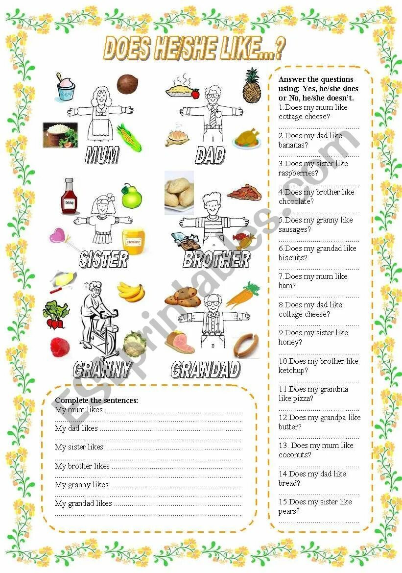 She like doing. Worksheet на тему likes doesn't like.. He likes she likes Worksheets. Like don't like Worksheet. Does he like Worksheet.