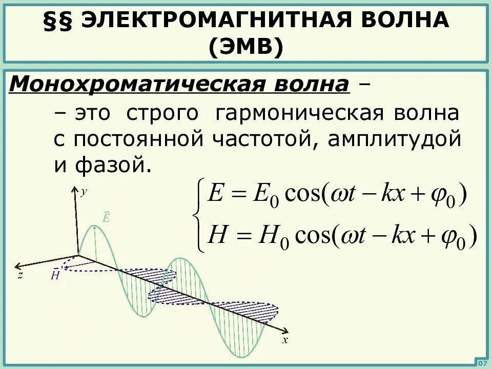 Бегущая электромагнитная волна. Уравнение плоской монохроматической электромагнитной волны. Уравнение монохроматической электромагнитной волны. Монохроматическая волна. Монохроматическая электромагнитная волна.