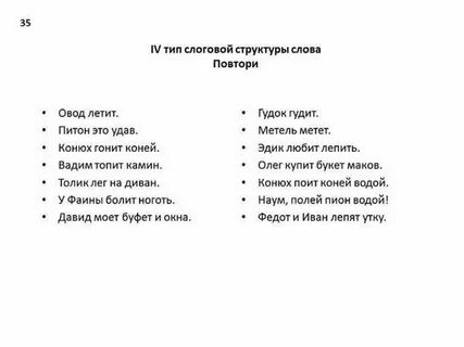 Слоговая структура слова список