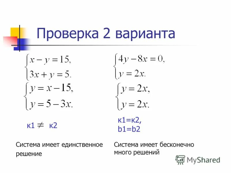 Когда система имеет единственное решение. Когда система имеет единственное решение