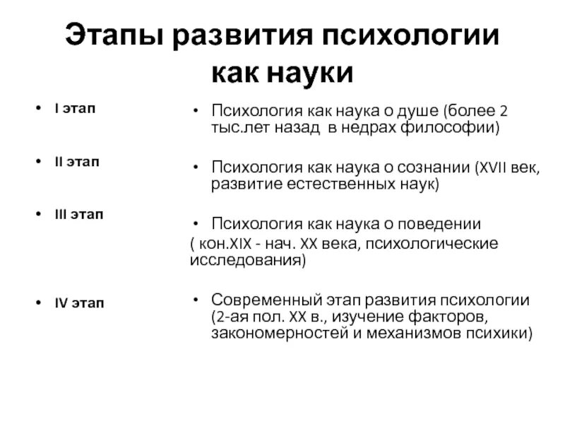 Этапы психологии как науки. Фазы в психологии. Функции психологии как науки. 4 этап психологии