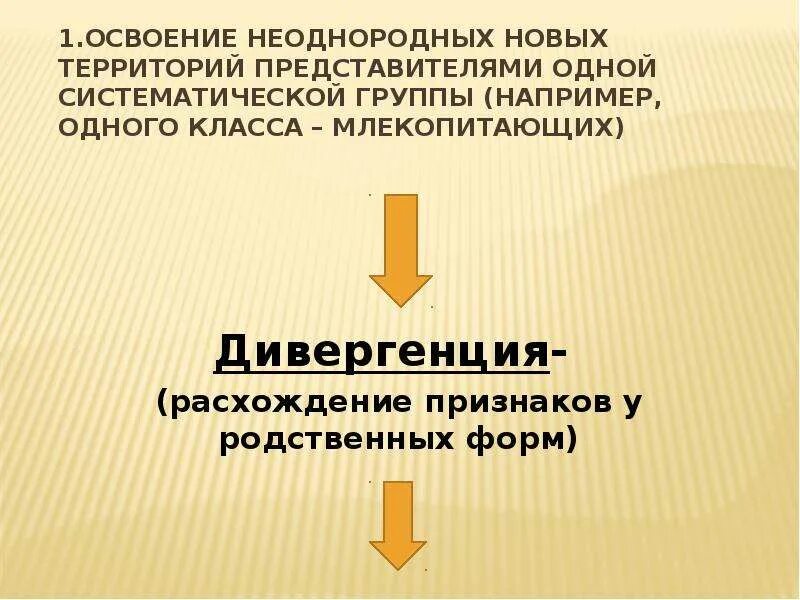 Освоение новых неоднородных территорий. Закономерности эволюции 11 класс. Формы эволюционного процесса. Чем определяется расхождение признаков у родственных групп