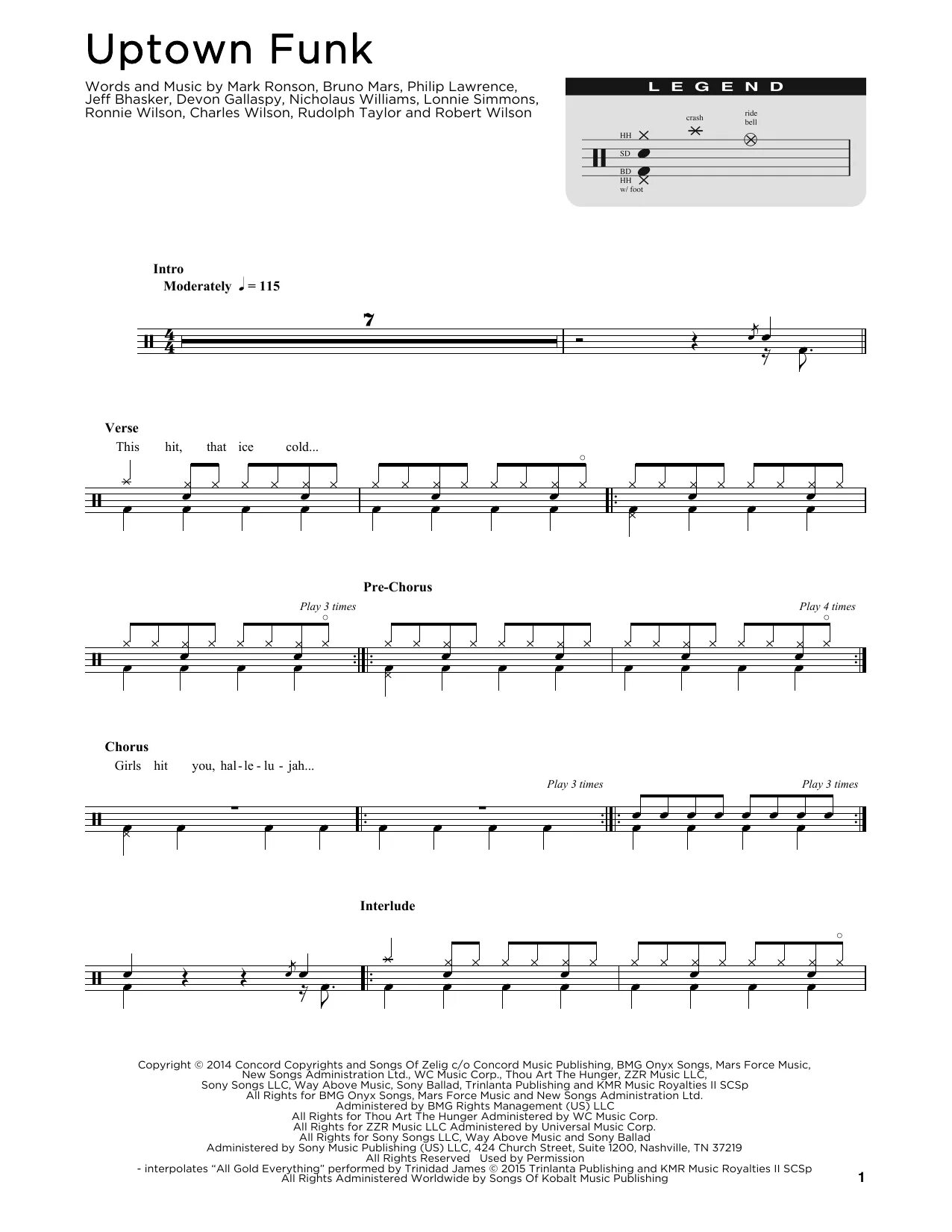 Up down funk. Bruno Mars Uptown Funk. Барабаны Ноты фанк. Uptown Funk Drum Notes. Uptown Funk Соло трубы.